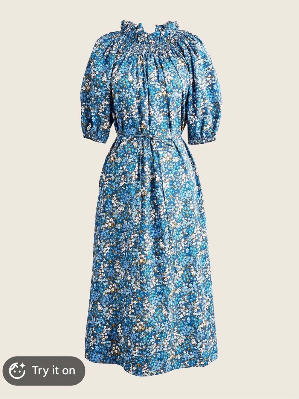 J Crew Smocked neck puff-sleeve dress XXS missing belt